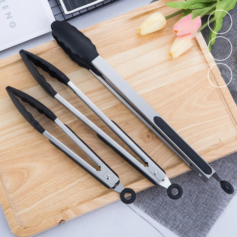 1PC 7/9/12Inch Silicone Kitchen Bbq Stainless Steel Silicone Kitchen Bbq Steak Bbq Bread Food Clip