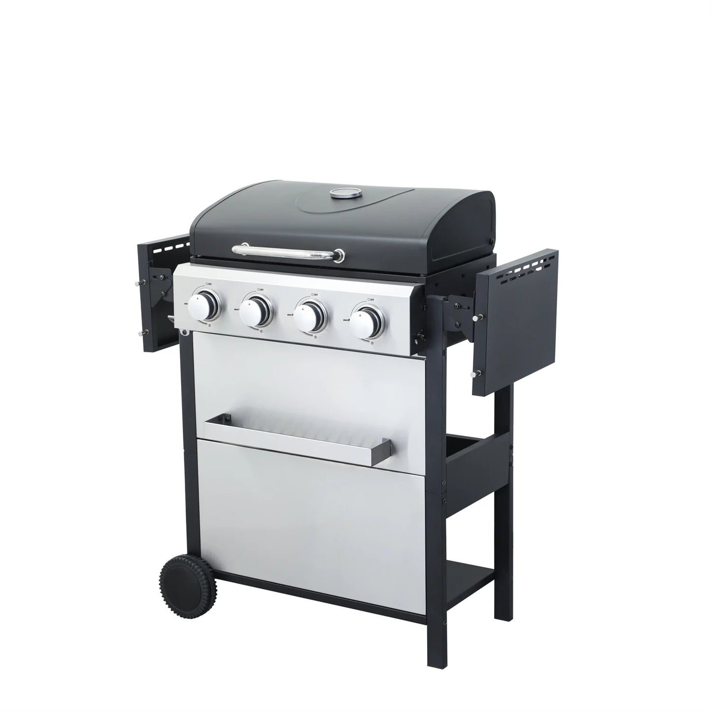 4 Burner Propane Gas Grill, 34,200 BTU Outdoor Barbecue BBQ Grill with Wheels, Stainless Steel Control Panel, Easy Ignition, Temperature Gauge, 2-Enameled Cooking Grids
