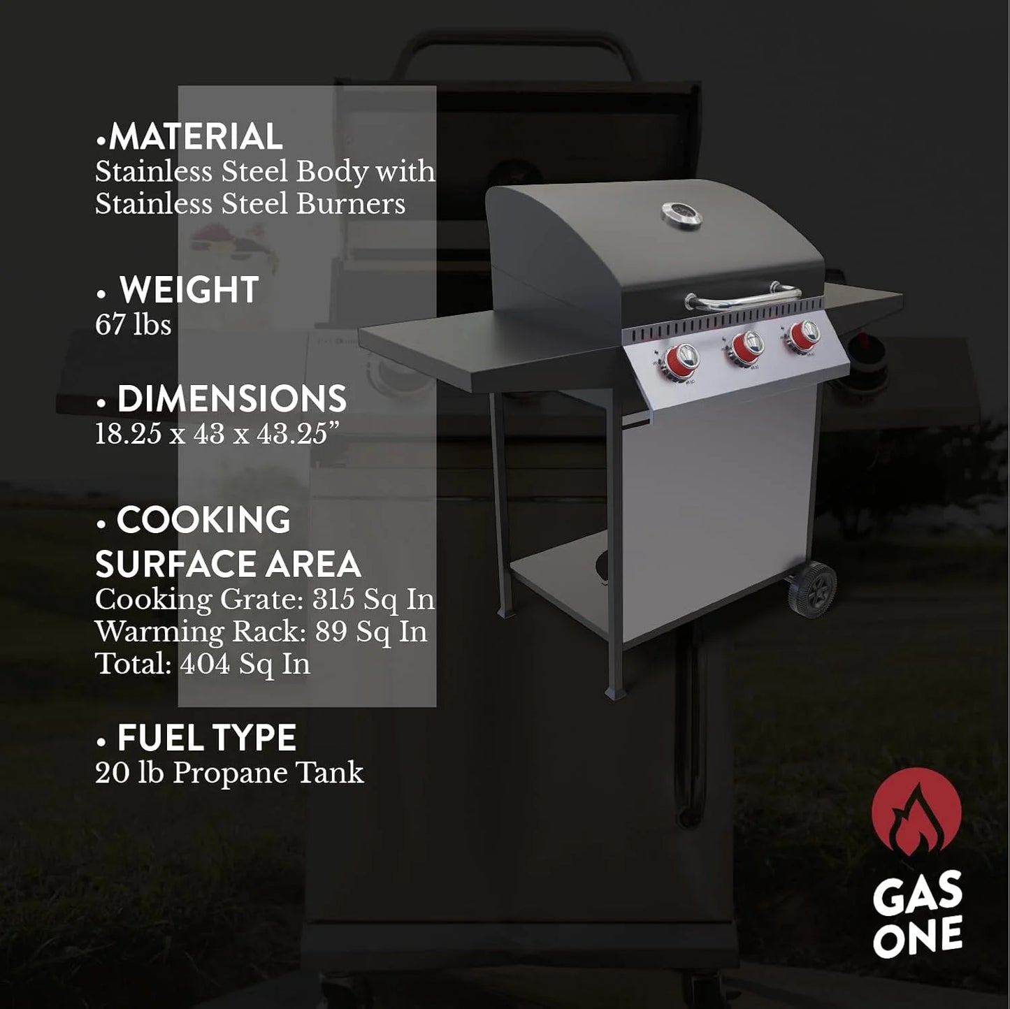 3-Burner Stainless Steel Propane Cabinet Grill with Wheels
