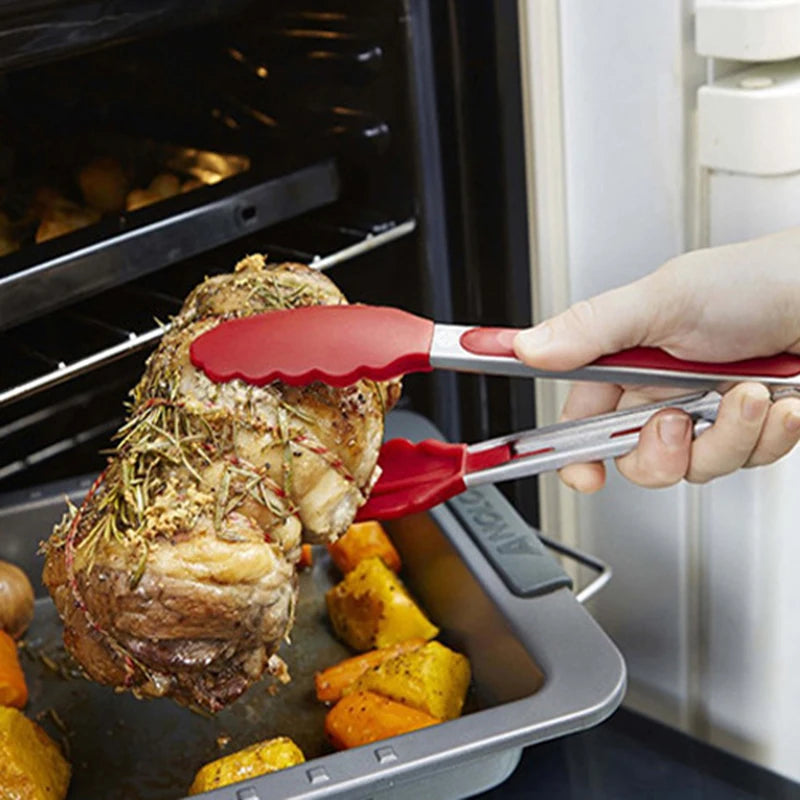 1PC 7/9/12Inch Silicone Kitchen Bbq Stainless Steel Silicone Kitchen Bbq Steak Bbq Bread Food Clip