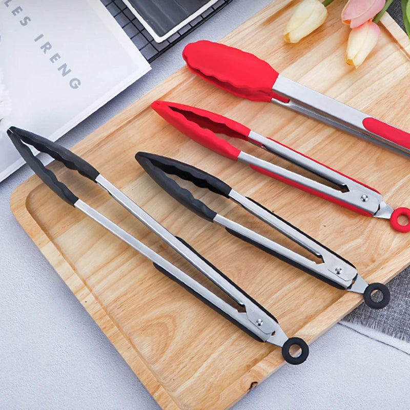 1PC 7/9/12Inch Silicone Kitchen Bbq Stainless Steel Silicone Kitchen Bbq Steak Bbq Bread Food Clip